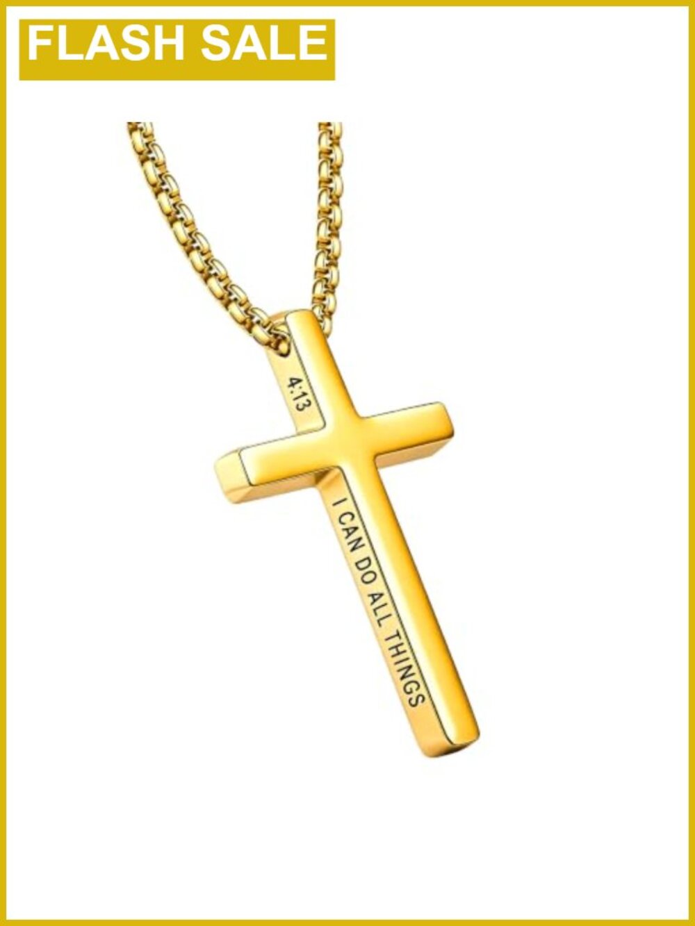Men's Stainless Steel Cross Necklace 24" Box Chain Bible Verse Pendant